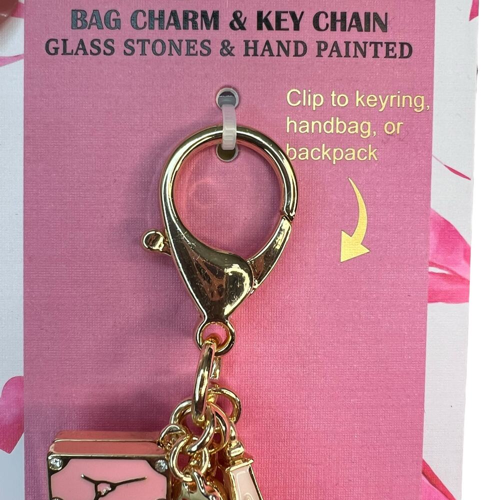 Piper K Viral Paris Travel Bag Charm & Keychain NWT Gold Pink Bling - Picture 3 of 6